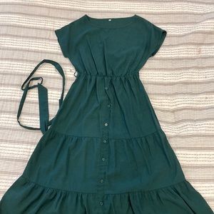 Emerald green midi dress.